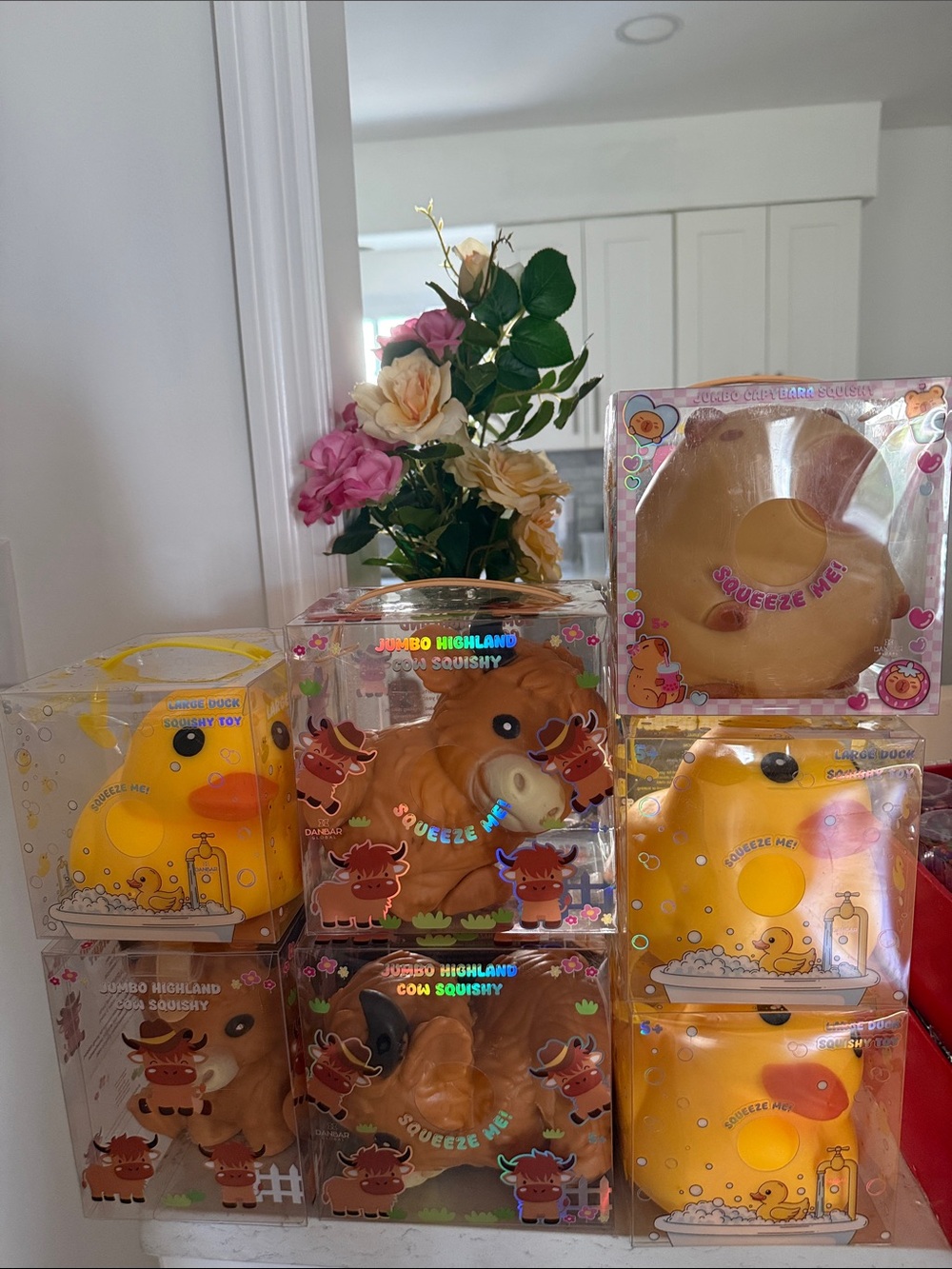 Jumbo Highland Cow, Jumbo Duck Squeeze, and Capibara